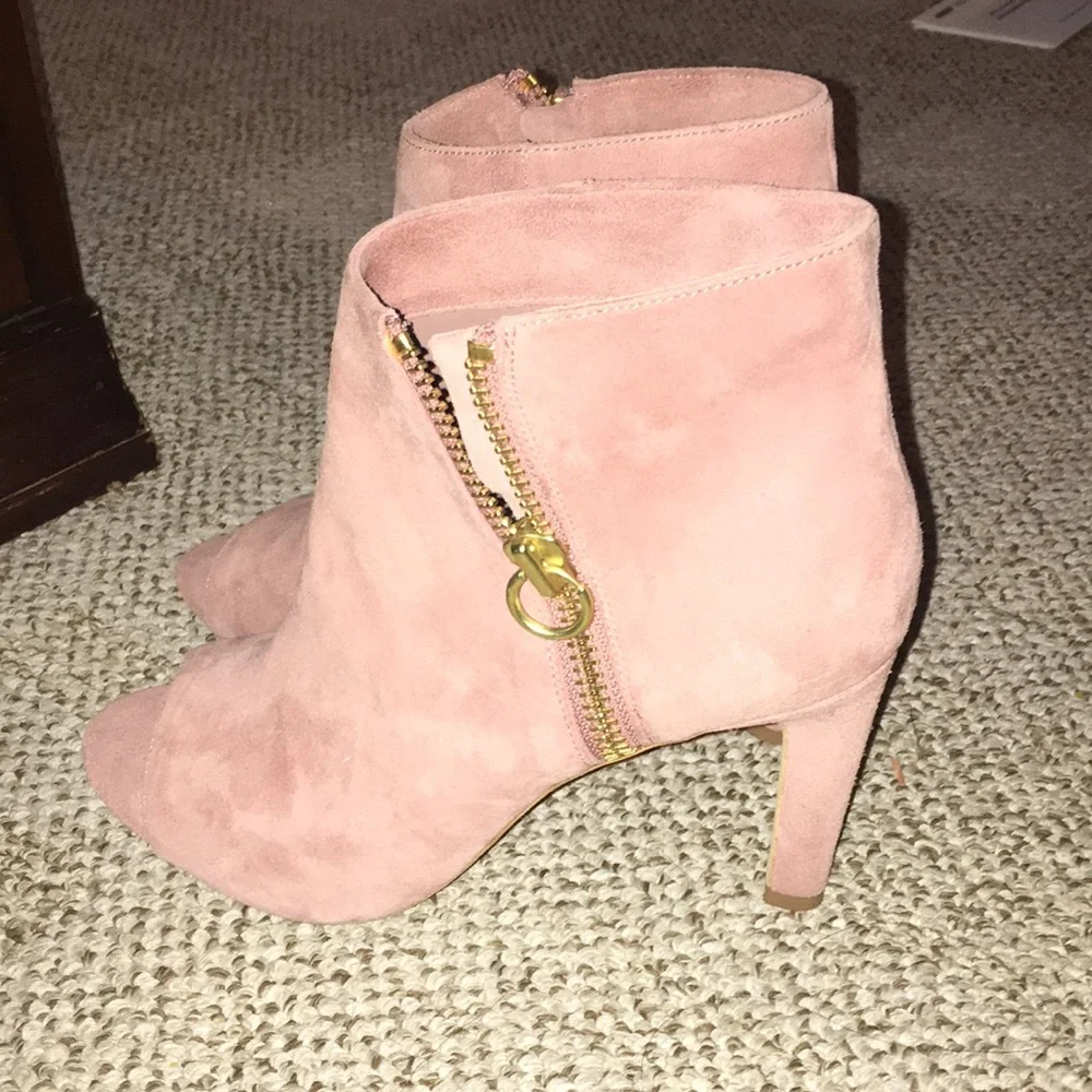 JOIE REAL SUEDE BLUSH COLOR PEEP TOE LEATHER SOLED EUC BOOTIES WORN 1x size eu40 - Picture 1 of 13
